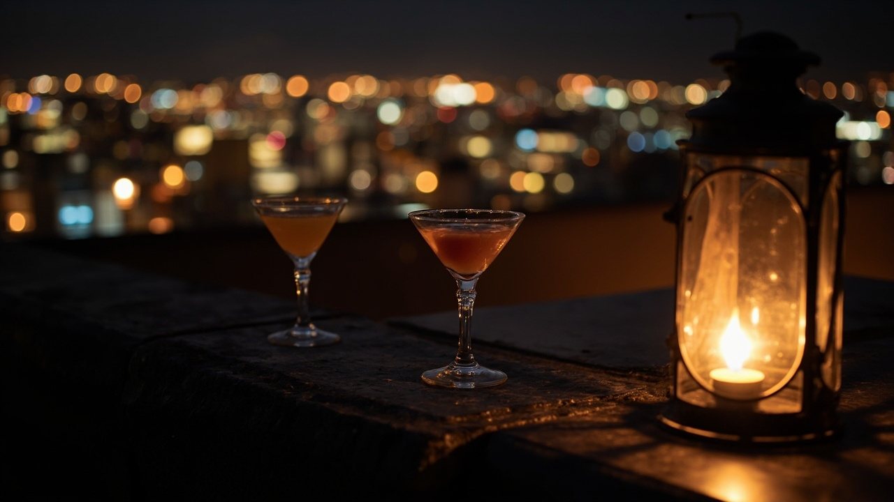 天台酒吧俯瞰城市天际线